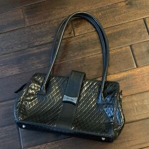 Nouchka Made in Italy 🇮🇹 Black Quilted Look Leather Shoulder Bag EUC